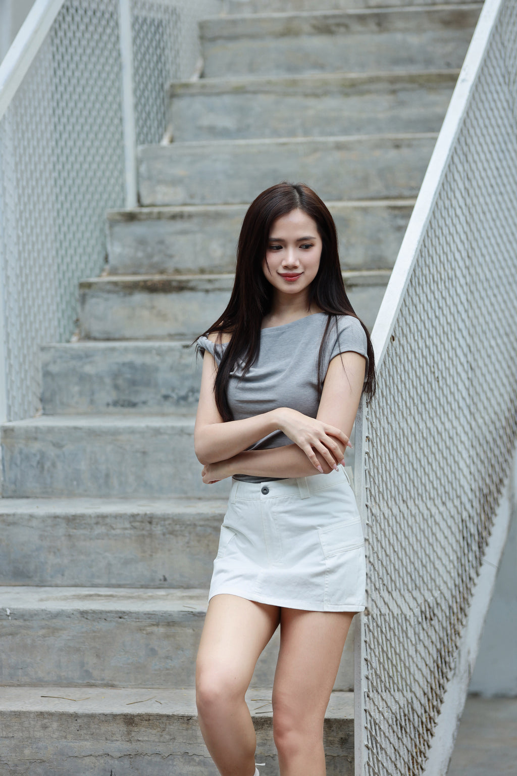 One Shoulder Top Grey